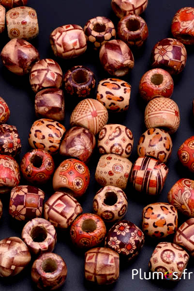 Perles en bois peintes - Ø 12 mm, haut. 15 mm - rouge-brun